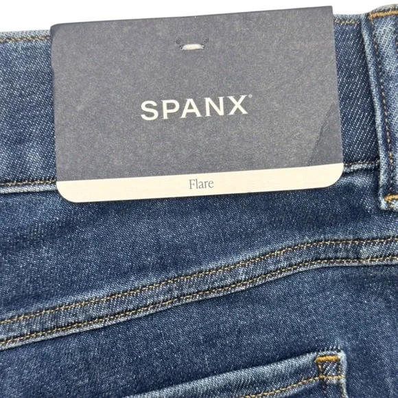 NWT Spanx Flare Jeans XL Tall Dark Wash High Rise Pull On Shaping Stretch Denim - Picture 5 of 8